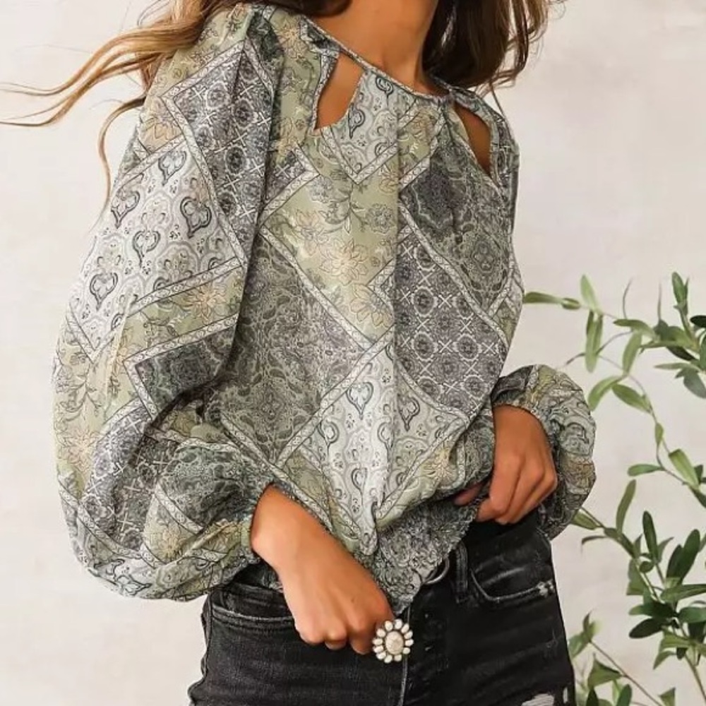 Willow & Root Patchwork Chiffon Top